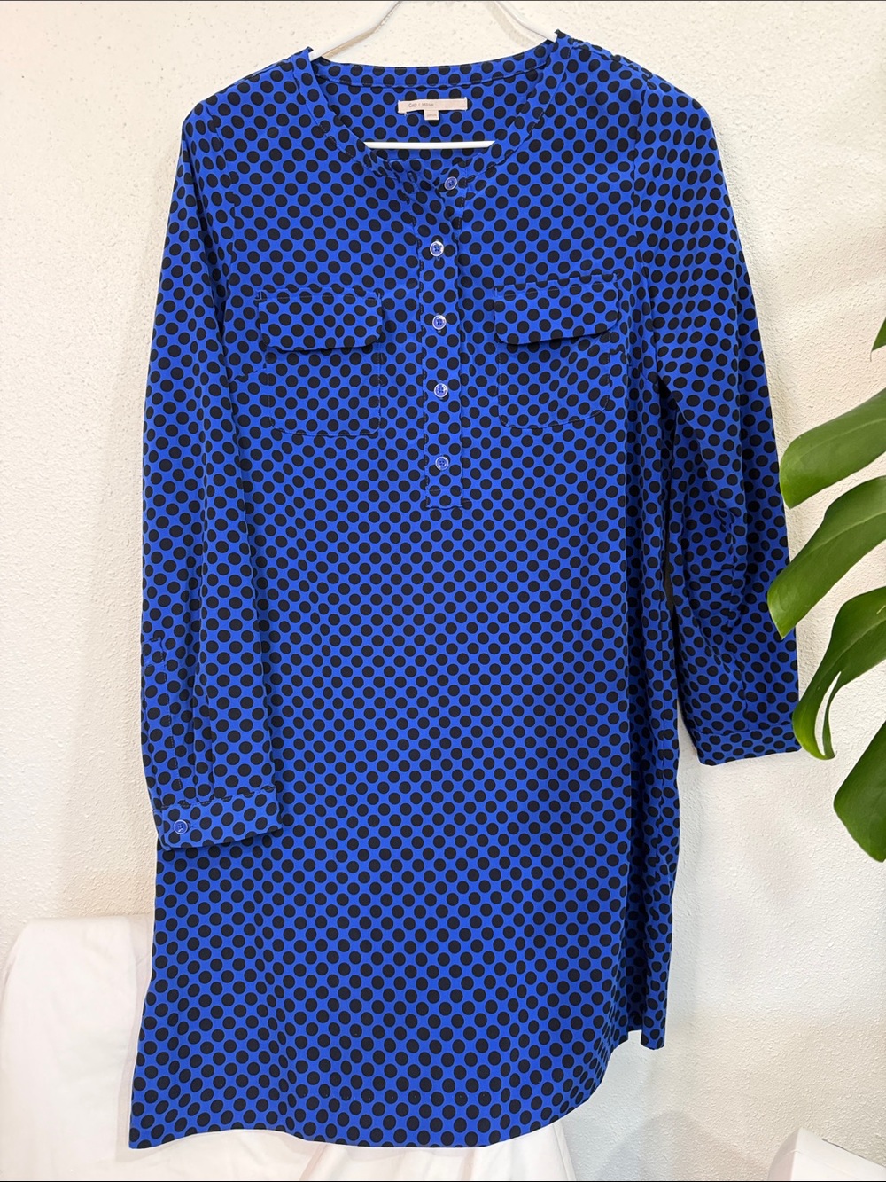 GAP Blue and Black Polka Dot Long-Sleeve Shift Dress